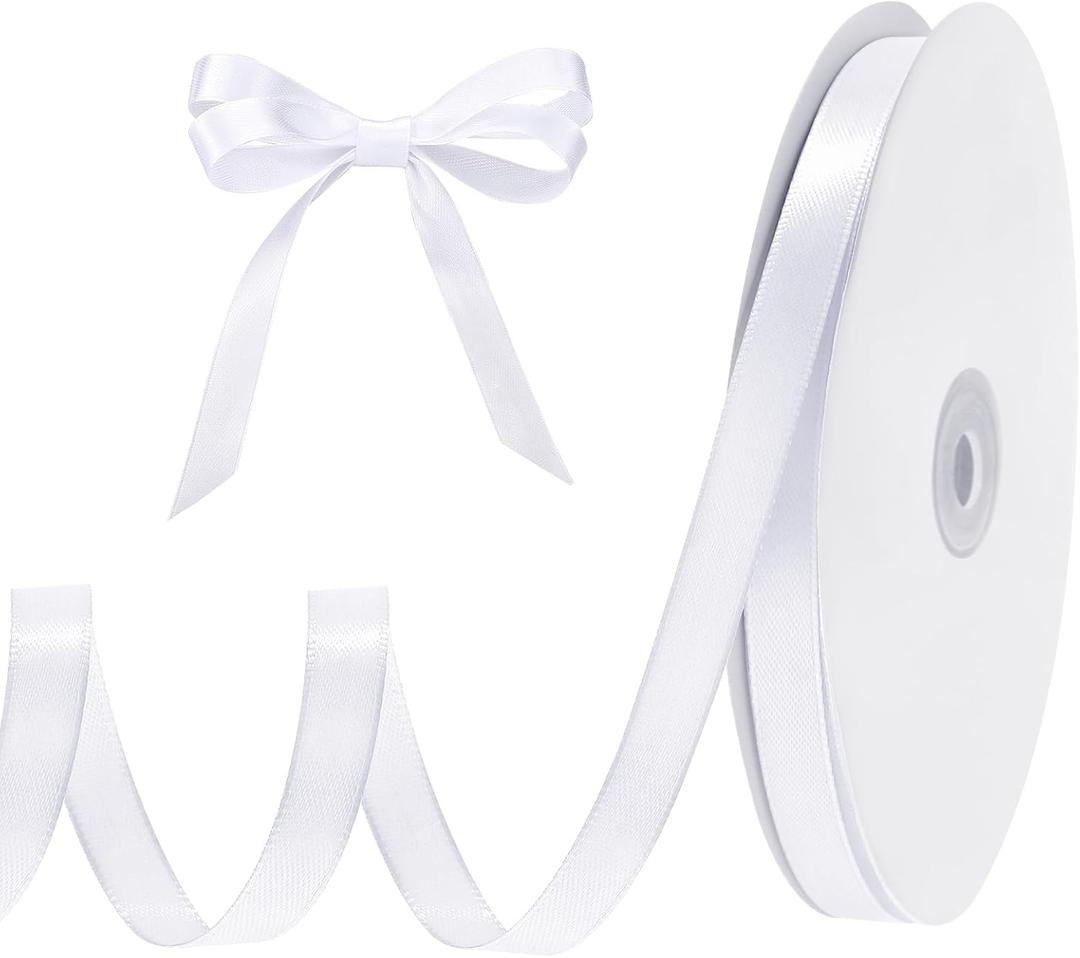 2Pcs woric White Ribbon 3/8 Inch 120 Yards Thin Ribbon White Satin Ribbons for Hair Gift Wrapping Bow Making Gift Bags Jewelry Beaded String Balloon Sewing Cards DIY Crafts Mothers Day Wedding Decorations
