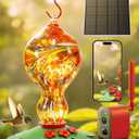 Hummingbird Feeder with Camera 2.5K 5MP Solar-Powered Glass Bottle Smart Humming Bird Feeder with AI Recognition, Upgraded Leak-Proof & Ant Moat, Instant Alerts, Works with Alexa & Google Assistant