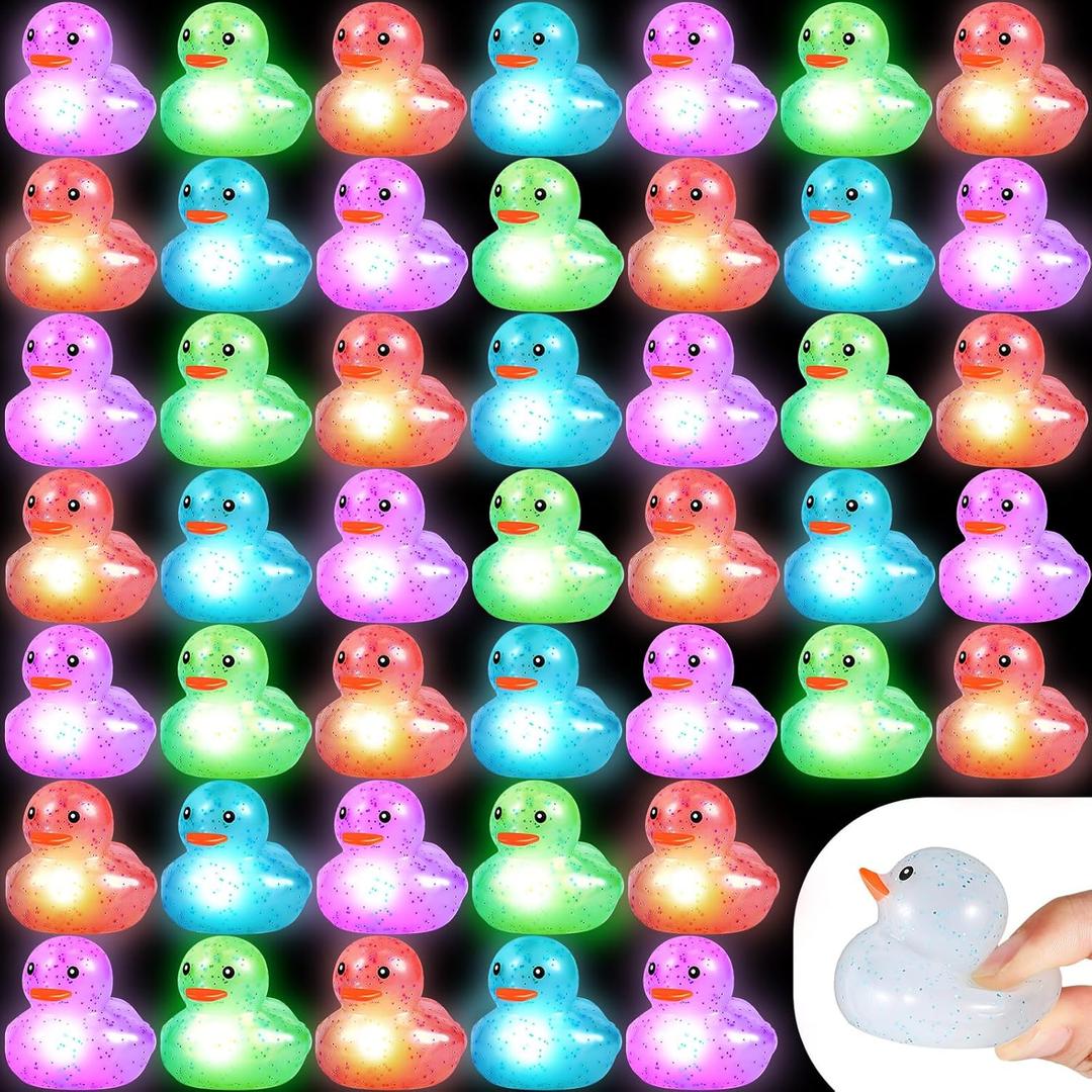 Deekin 48 Pcs LED Light Up Rubber Duck 2'' Mix Color Cute Small Ducks Glow Toy for Duck Birthday Party Baby Shower Supplies Party Favors Decor Creative Gift Classroom Prizes (Clear)