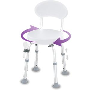 Swivel Shower Chair, 360 Non-Slip Shower Seat with Backrest for Elderly and Disabled, Height Adjustable Rotating Tub Bench for Seniors Bathroom Inside Shower with Compact Frame (White)