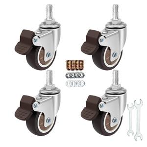 Stem Casters, 360 Degree Swivel Stem TPR Wheels with Metric M10-1.5x15mm Thread Industrial Castors for Carts, Furniture, Dolly, Workbench(2 Inch M10-1.5x15mm, with Brake)