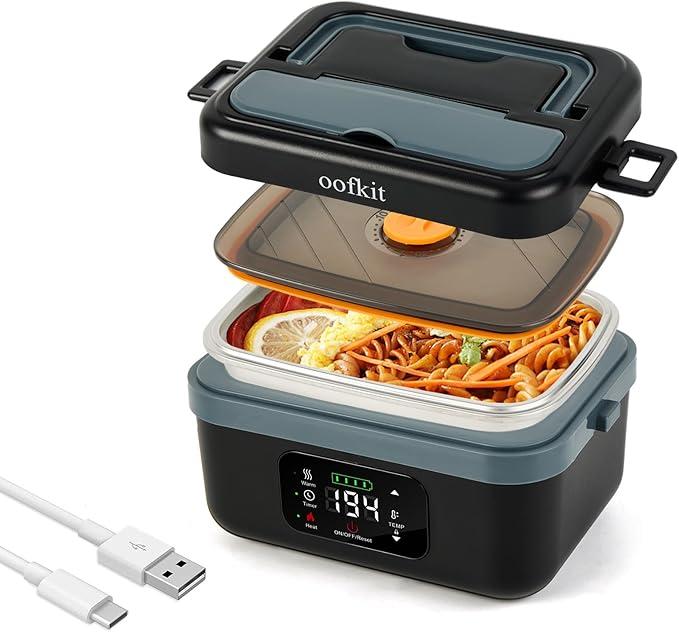 Electrical Lunch Box For Adults(Men & Women),Battery Powered With USB Charge port,Self Heating Coreless,Portable Food Warmer For meals on the go (1L Black)