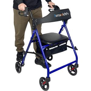 Foldable Rollator Walker with Seat for Seniors, Easy Folding & One-Hand Carry, Walkers for Seniors-All-Terrain Wheels, Height Adjustable Lightweight Rolling Walker for Elderly, Blue