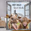 Funny Highland Cow Shower Curtain, Rustic Cute Bull Cattle Barn Door Decor Bath Curtain, Farmhouse Farm Animal Bathroom Accessories with Hooks 69X 72 Inch