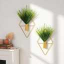2 Pieces Gold Wall Decor Hanging Planters with Artificial Plants Metal Vase Indoor Plants Holder Modern Geometric Wall Art for Home Bathroom Bedroom Living Room Office(Aquatic Plant,Small)