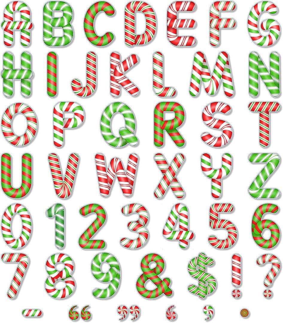 Faccito 176 Pcs Candy Cane Letters Christmas Bulletin Board Letters 4.3 Inch Cardboard Alphabet Number Symbol Cutouts for Home Classroom Christmas Holiday Birthday Party(Candy,Colorful)