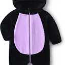 Baby Halloween Costume Funny 3D Cat Outfit Toddler Fuzzy Hooded Zipper Jumpsuit Animal Onesie for Boys Girls (2-3T, Black Purple)