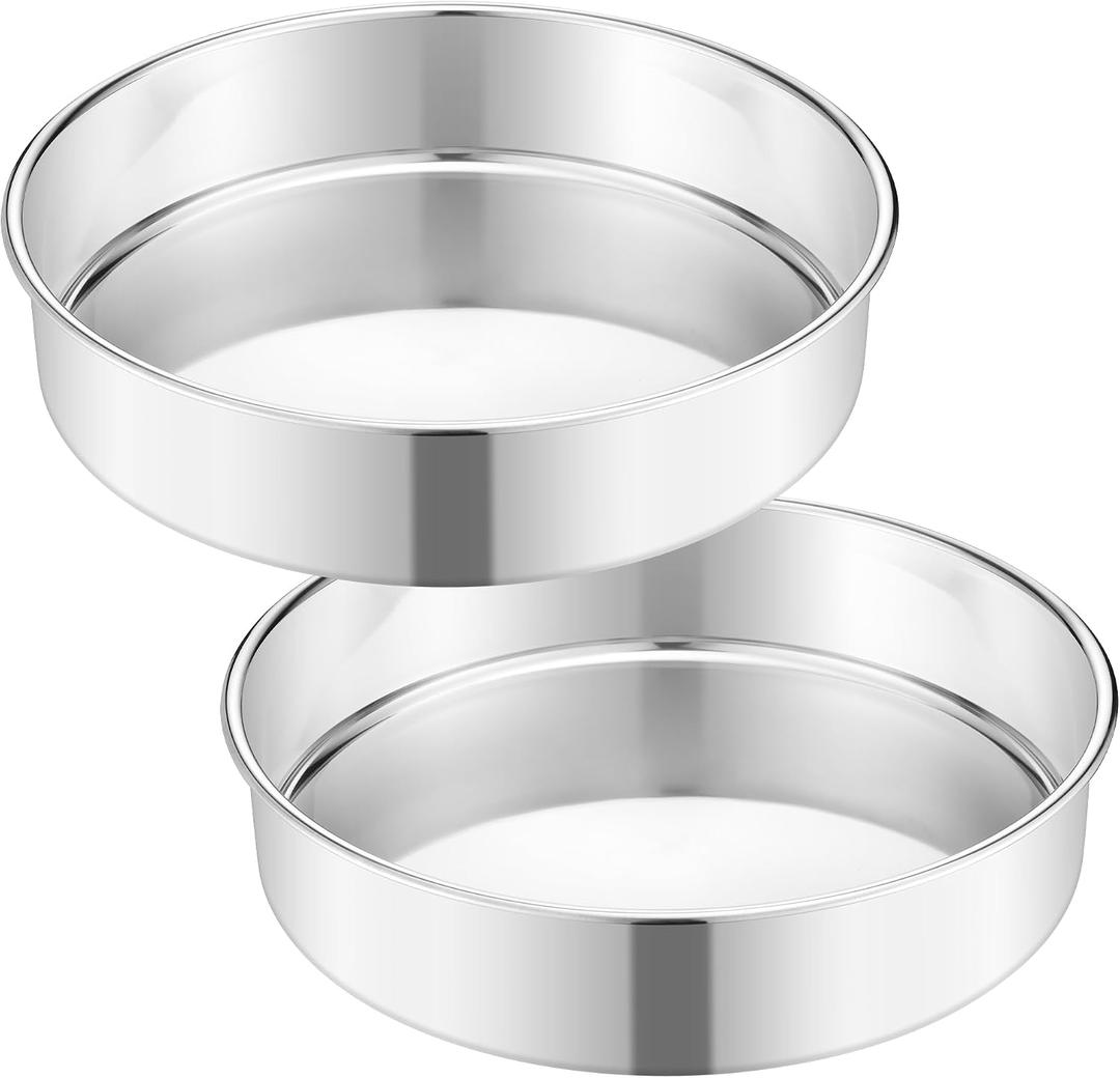 E-far 11 Inch Cake Pan Set of 2, Stainless Steel Large Round Baking Pans Tins, Non-Toxic & Leak-Proof Mold for Birthday Wedding Layer Tiered Cake, Easy Clean & Dishwasher Safe