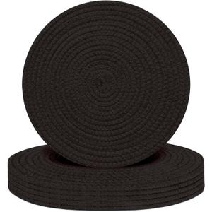 Round Placemats Set of 6, Cotton Rope Woven Table Mats, Hot Pads for Kitchen, Non Slip Heat Resistant Place Mats, 13 Inches Braided Placemat for Farmhouse Decor and Kitchen Table Decor (Black)