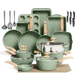 Kitchen Academy 30Pcs Induction Cookware Sets - Nonstick Kitchen Cooking Pans Set, Pots and Pans Set Non Stick, Green Healthy & Non Toxic Cookware Set