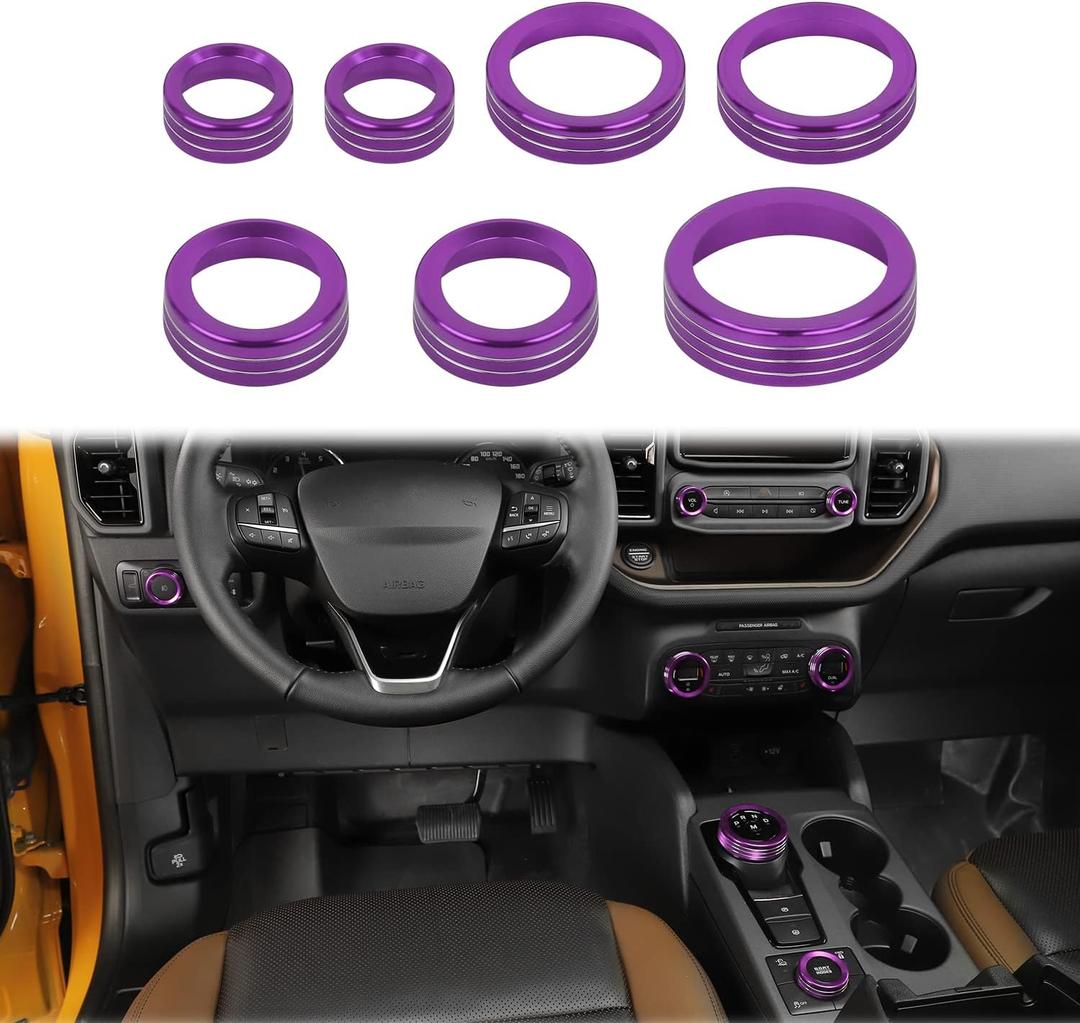 JWWY Air Conditioner Headlight Switch Knob 4WD Wheel Drive Trailer Gear Shift Switch Knob Cover for 2021-2025+ Ford Bronco Sport Accessories Aluminum Alloy 7PCS PurpleDon't fit Bronco