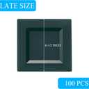 100 Pack Green Plastic Square Dessert Plates, 6.5" Disposable Salad Plates Heavy Duty Plates for Party, Wedding, Christmas, Easter