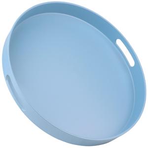 SforGUVA Round Blue Decorative Serving Tray with Handles, 13” Versatile Ottoman Tray for Coffee Table, Entertaining, Outdoor Patio, Living Room
