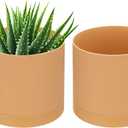 PATIKIL 5 Inch/12.5cm Plastic Plant Pots, 2 Pack Small Flower Pot Planters with Drainage Holes and Saucer for Home Decor Indoor Plants, Orange
