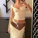 JASGOOD Women's Fashion Vintage Wide Elastic Stretch Waist Belt with Gold Interlock Buckle Belt (Brown, L)