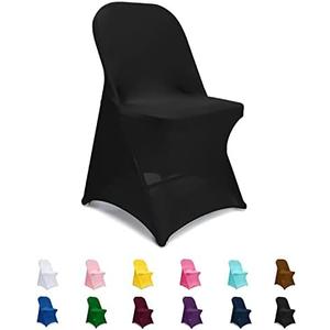 Jieqier Spandex Folding Chair Covers, Black Folding Chair Slipcovers 6 PCS, Universal Fitted Chair Slipcovers for Wedding, Party, Banquet, Holidays, Celebration