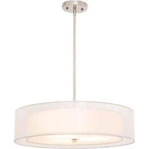 VONLUCE 3-Light Drum Chandeliers, 20" Pendant Light Fixture with 2-Layer Fabric Shade E26 Bases, Adjustable Swivel Joint Hanging Light Fixture for Bedroom Living Room Kitchen Hallway, Brushed Nickel