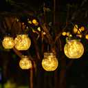 Cooo 2 Pack Crackle Glass Solar Lantern with 30 LED Firefly Lights Waterproof Outdoor Hanging Lamp 215% Larger Solar Panel, Anti-Rust Lids Decorative Lighting for Garden Patio Table