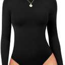 Irisnaya Women's Mock Turtleneck Long Sleeve Bodysuit Thong High Neck Body Suits Tops(size XL)