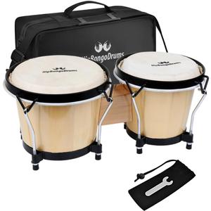 Bongo Drum Set for Adults Kids Beginners Professionals, Upgrade Packaging, Set of 6 & 7 inch Tunable Percussion Instruments Natural Animal Hides Hickory Shells Wood Metal Congas with Tuning Wrench