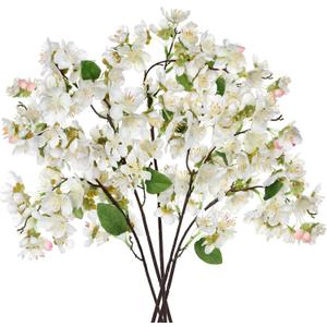 DILATATA Artificial Cherry Blossom Flowers 5 Pcs Silk Cherry Blossom Stems 22 Inch Long Stems Faux Silk Peach Flowers for Tall Vase Spring Decor Wedding Party Home Table Arrangement - White