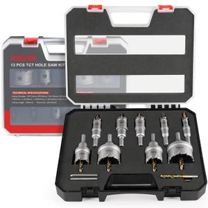 Kolvoii 13 PCS TCT Hole Saw Kit for Hard Metal, 1/2"-2" Tungsten Carbide Tipped Hole Saw Drill Bit Heavy Duty Carbide Hole Cutter Set with Storage Box