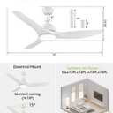 52 Inch White Ceiling Fans with Lights and Remote, Modern White Ceiling Fan with Light, Indoor & Outdoor Ceiling Fan for Bedroom Living Room Patio with 3CCT Dimmable, Quiet DC Motor, 6 Speeds