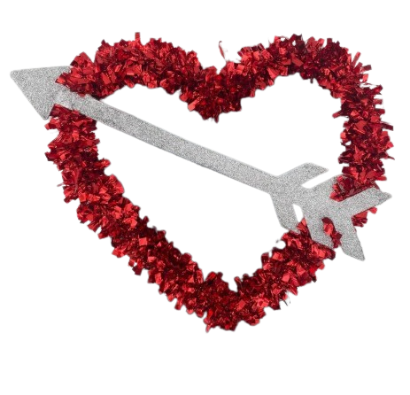 2 red Valentine tinsle hearts with arrow 16"