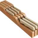 In-Drawer Knife Block Organizer - Bamboo Wood Drawer Knife Organizer-Protecting Knife Organizer Block (Not Included) (Natural, 7 Knives Dock)