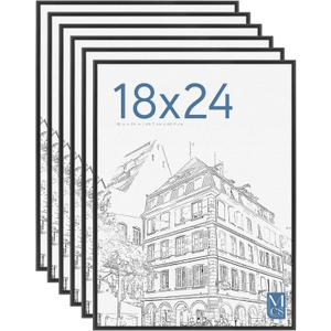 MCS Original Poster Frame 18x24 Black Lightweight Vertical & Horizontal Wall Hanging Large Picture Frame for Posters, Art Prints & Gallery Wall (6-Pack)