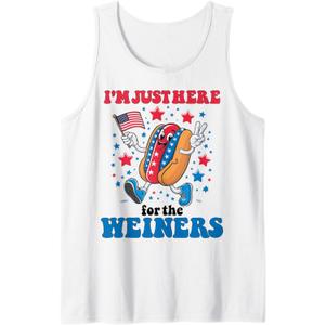 I'm just here for the Weiners Funny 4th of July Patriotic Tank Top (Medium)
