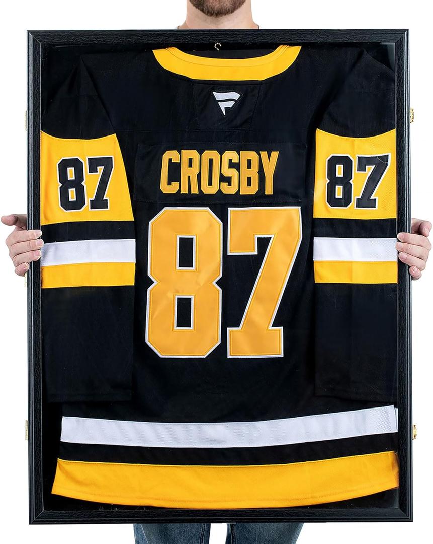 Hockey Jersey Display Frame: 28x36 in Large Memorabilia Case Shadow Box with Lock for Military Football Basketball Baseball Uniforms Man Cave Decor Sports Fans Gift