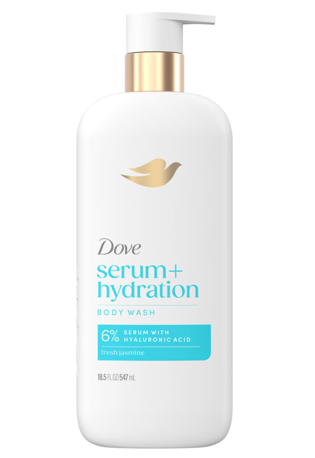 Dove Body Wash Hydration Boost Actively drenches dry skin 6% hydration serum with hyaluronic 18.5 oz