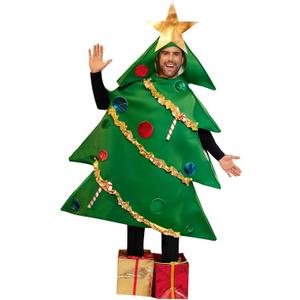Arvilhill Christmas Tree Costume with Gift Box Shoes Mens Holiday Party Cosplay Outfit Set (M/XL)