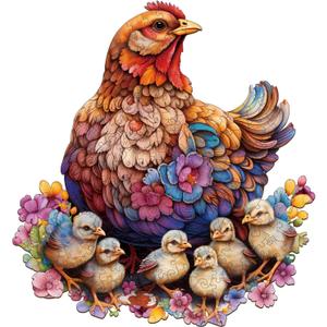 Jigfoxy Wooden Puzzle for Adults, Hen and Chicks Wooden Jigsaw Puzzles for Adults, Unique Animal Shape Wood Cut Puzzles for Family Friend Puzzle Lovers(S-7.9 * 8.5in-90pcs)