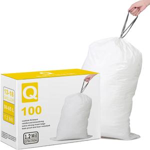 Code Q Heavy Duty Trash Bags 100 Count 1.2 Mil THICK Compatible with simplehuman Code Q Trash Can | 1.2 Mil | 13-17 Gallon 40-65 Liter Heavy Duty White Garbage Can Liners