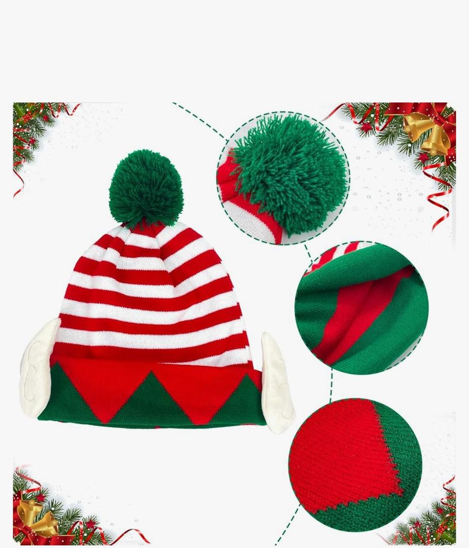 Christmas Elf Knitted Hat for Kids Red and White Stripes Beanie Hat Winter Warm Costume New Year's Gifts Home Christmas Party
