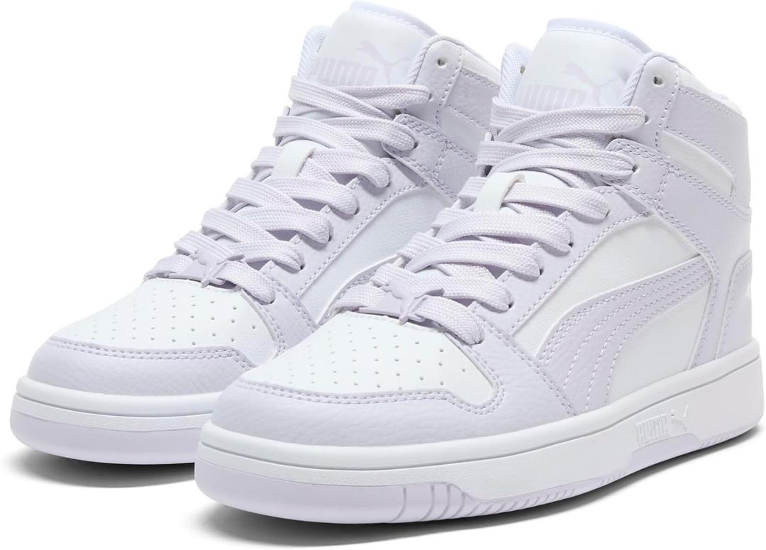 Puma Unisex-Child Rebound Layup Mid (5 Big Kid, Puma White-lilac Frost)
