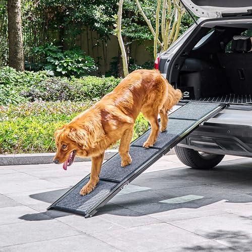 CO-Z Dog Ramp for Car, 67" Folding Pet Stairs for Large Dogs up to 200 lb, Non-Slip Rug Surface, Portable for SUV Truck Bed Couch, Indoor and Outdoor Use