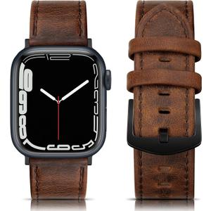 Leather Bands Compatible with Apple Watch 45mm 42mm 44mm Band Men Women, Vintage Genuine Leather Wristband Replacement Band Compatible for iwatch Series 9 8 7 6 5 4 3 2 1 SE3 (Distressed Walnut)