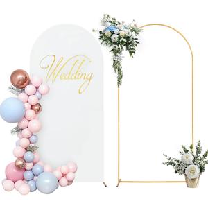 SuuWoee 6FT Wedding Arch Backdrop Stand and White Arch Cover, Gold Wedding Arch Stand Balloon Arched Frame White Cover for Birthday Party Wedding Ceremony Bridal Baby Shower Event Decor