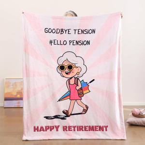 JANZAA Retirement Gift for Woman Blanket - Funny Soft Pink Throw Blanket - Happy Retirement Party Decorations for Women, Pink Retirement Gift, Party Decor and Teacher Retirement Gifts Blanket 50"X60"