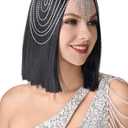 BABEYOND Vintage Style Roaring 20s Crystal Rhinestone Flapper Cap Headpiece Head Jewelry Chains (Silver)