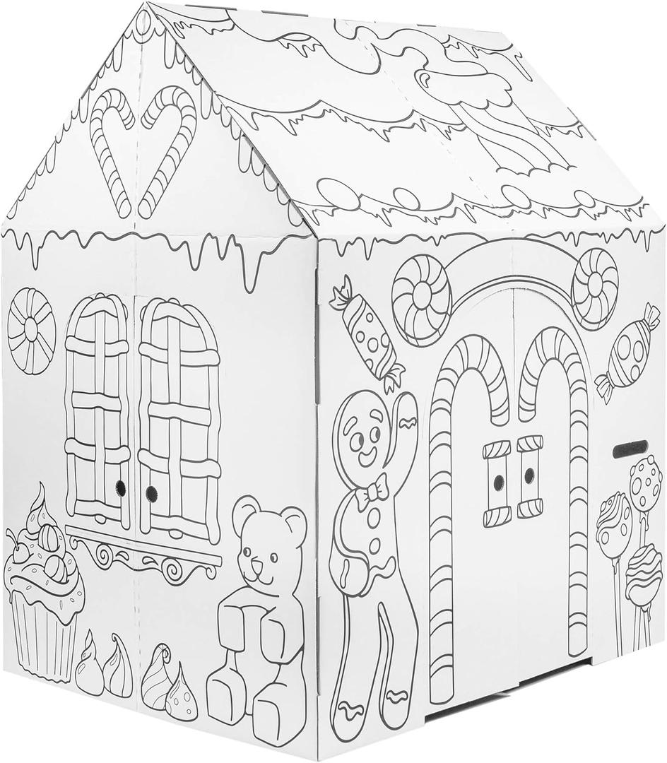 Easy Playhouse Gingerbread House - Kids Art & Craft for Indoor Fun, Color Favorite Holiday Sweets & Winter Friends Decorate & Personalize a Cardboard Fort, 32" X 26. 5" X 40. 5"