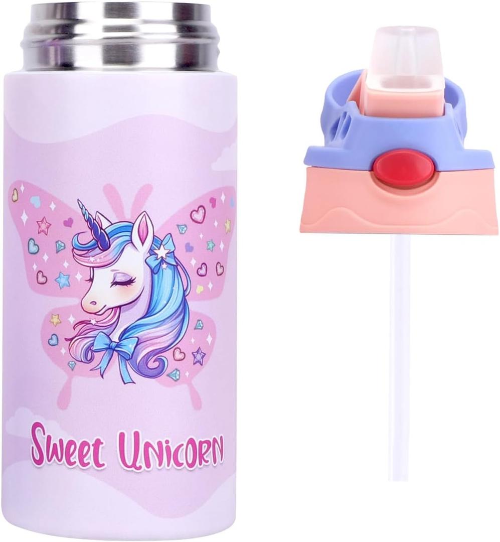 Kids Insulated Water Bottle, 360ml Stainless Steel Water Bottle, Double Wall Toddler Water Bottle, Water Bottles for Kids BPA-Free for School Boys Girls (1Pcs pink unicorn), 209777