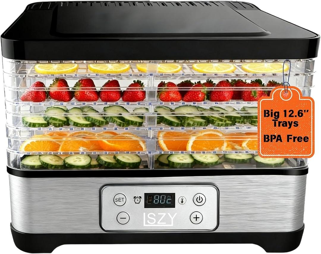 Food Dehydrator Machine-Dehydrators for Jerky Beef Fruit, 300W 158 Temperature Control & 24H Timer Food Dryer with 5 BPA-Free Trays Fruit Dryer for Herb, Fruit, Dog Treats (Black)