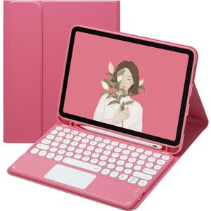 Keyboard Case for iPad 9.7 inch 2018 (6th Gen) /2017 (5th Gen) / Pro 9.7 /Air 2&1-Touchpad Detachable Keyboard with Pencil Holder -Slim Leather Folio Smart Cover (New Pink)