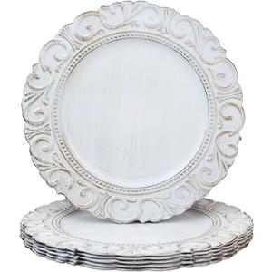Spsyrine White Charger Plates, Set of 6 Chargers for Dinner Plates, 13 Inch Table Chargers for Bulk Wedding, Party Decoration