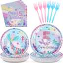 Grencian 96Pcs Mermaid Birthday Party Decorations Mermaid 5th Birthday Plates and Napkins Disposable Tableware Set for 5 Year Old Girl Little Mermaids Party Supplies Decorations Serves 24