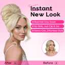 REECHO Messy Bun Hair Piece with Bangs 2-in-1 Drawstring Ponytail Extension Updo Wig & Hair Topper with Long Side Bangs, Natural-Looking Hair Bun Hairpieces for Women - Honey Blonde, Golden Blonde